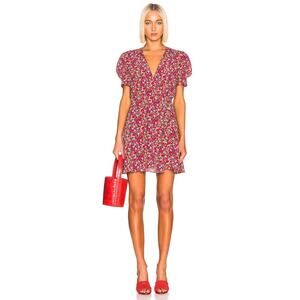 SALONI Lea Wrap Dress Red Pink Poppyfield Silk Size 6 EUC Maximalist Floral Mini